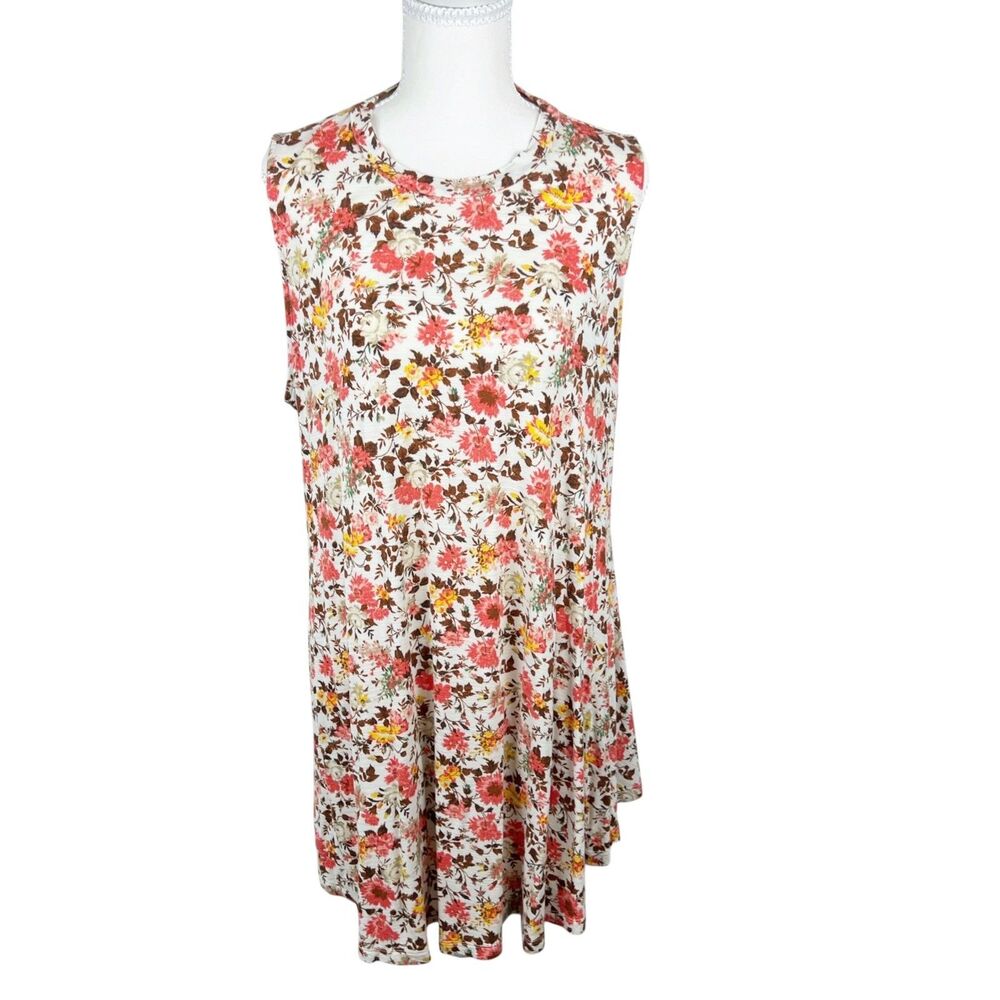 Lane Bryant Tunic Tank Top Women 18/20 White Red Floral Stretch Crew Sleeveless